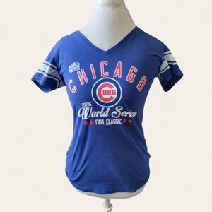 Chicago Cubs 2016 Carl Banks GIII World Series Blue V-Neck T-Shirt Women's LARGE